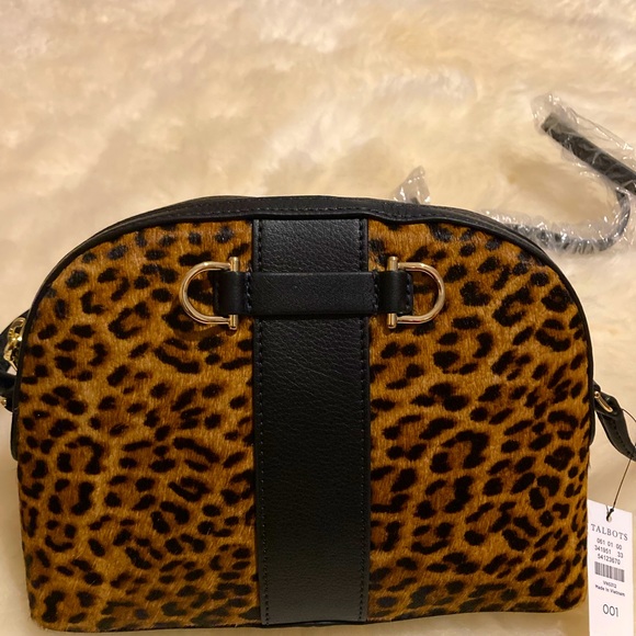 NWT Talbots Purse Leopard Calf Hair, Leather, Adjustable Crossbody - Picture 1 of 16